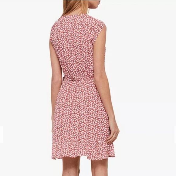 All Saints Dress Women's Medium Red Floral Krystal Wrap Mini Ruffle V Neck Large - Picture 5 of 13